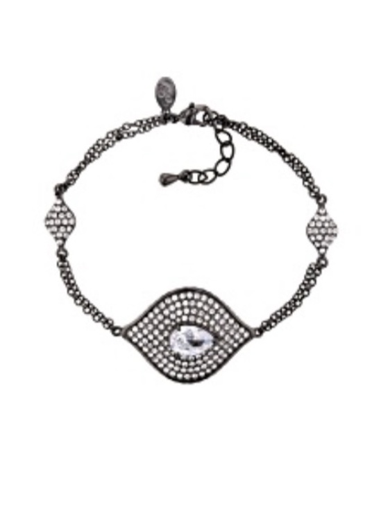 JTV Jewelry - JTV JOAN BOYCE, GUNMETAL TONE
WITH WHITE CRYSTAL EVIL EYE
STATION BRACELET